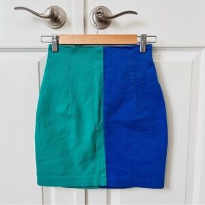 Vintage 90s color block split denim panel skirt